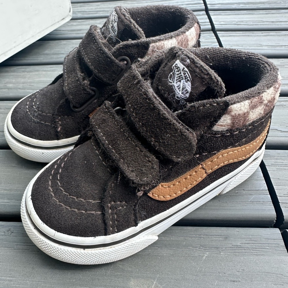 Vans Brown and Tan High-Top Sneakers with Velcro Straps - Picture 1 of 6